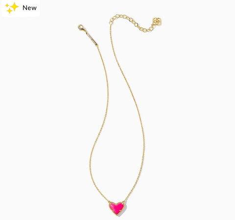 Kendra Scott- Ari Heart Gold Pendant Necklace - Neon Pink Magnesite