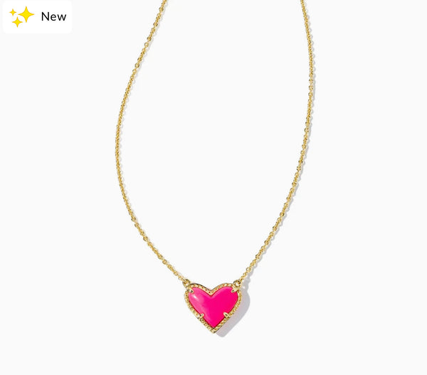 Kendra Scott- Ari Heart Gold Pendant Necklace - NEON PINK Magnesite