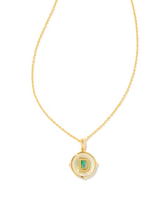 Kendra Scott- Letter Gold Disc Reversible Pendant Necklace in Iridescent Abalone